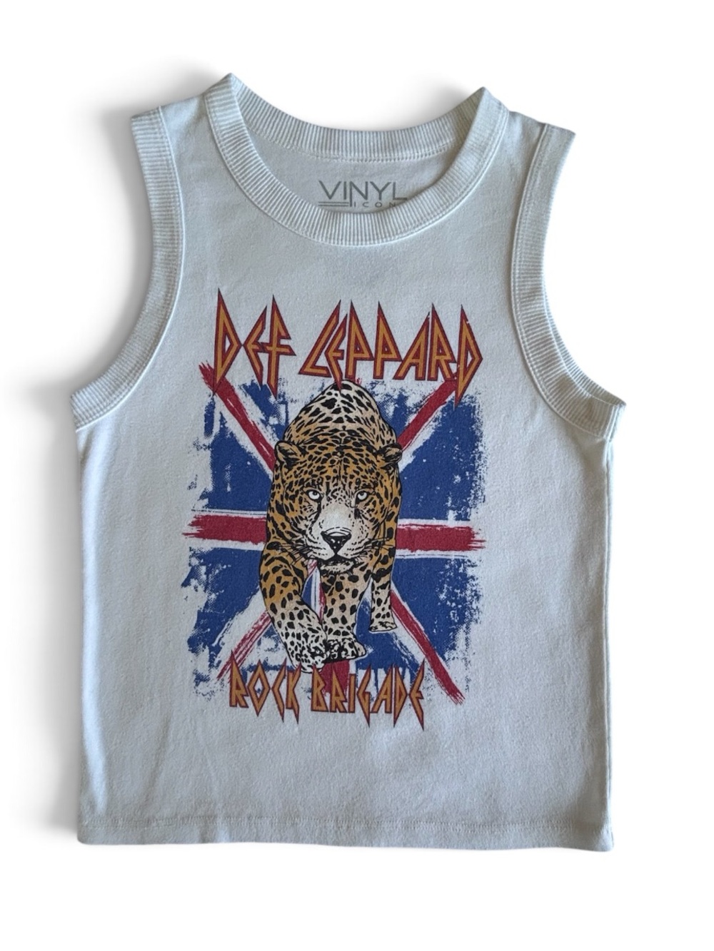 Def Leppard "Rock Brigade" Ribbed Retro Graphic Crop Tank Top Size M